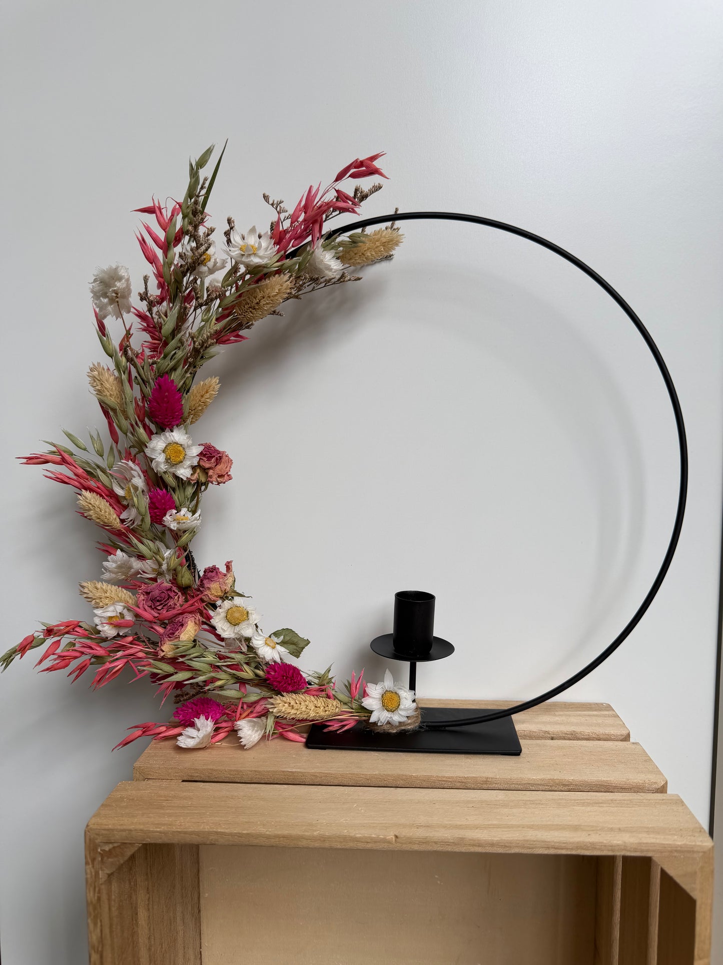 Droogbloemen ring met kandelaar