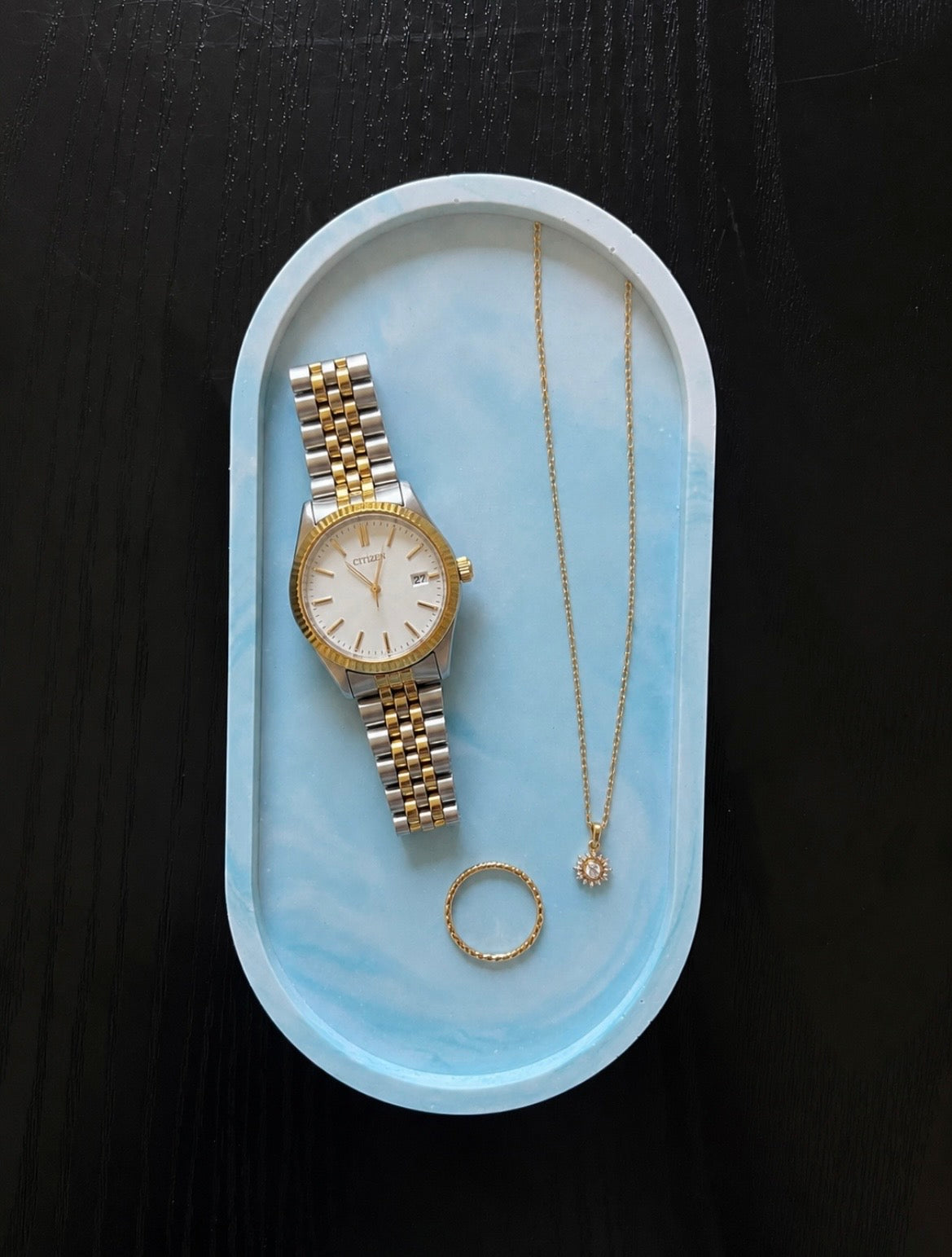 Plateau marmer blauw/wit
