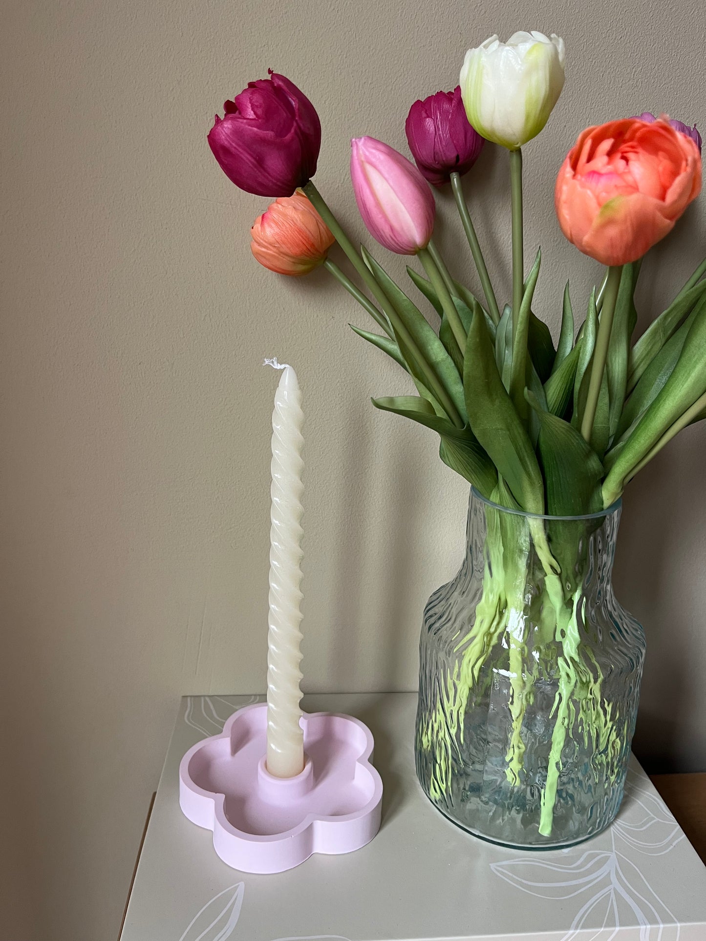 Kaarsenhouder bloem licht roze