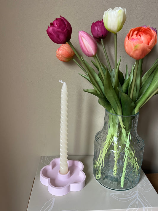 Kaarsenhouder bloem licht roze
